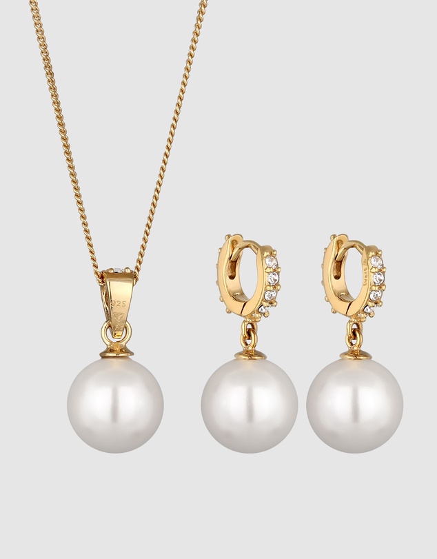 Elli Jewelry - Jewelry Set with Pearls and Crystals 925 Sterling Silver Gold-plated