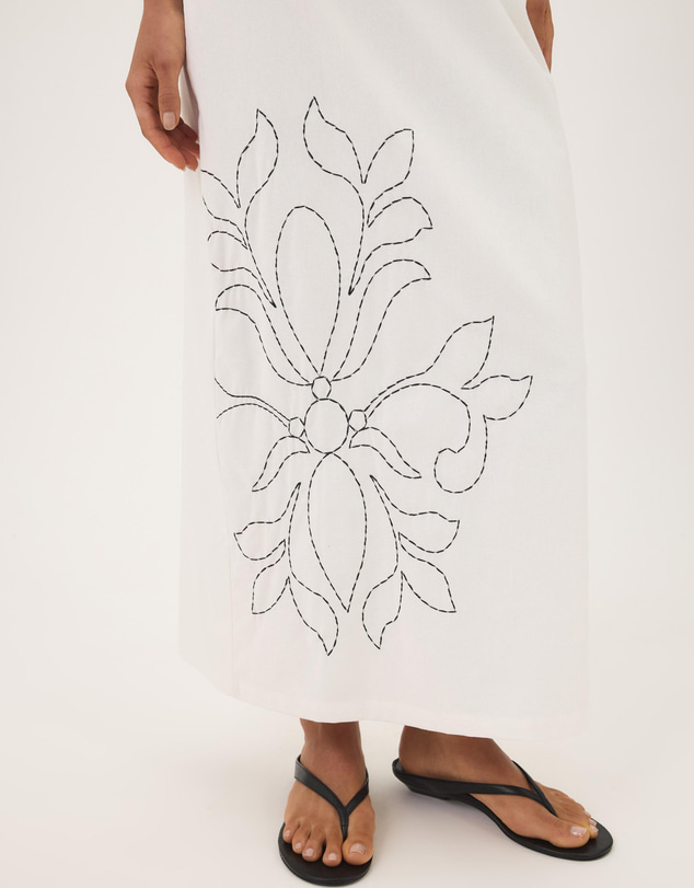 Atmos&Here - Flora Cotton Skirt With Placement Embroidery