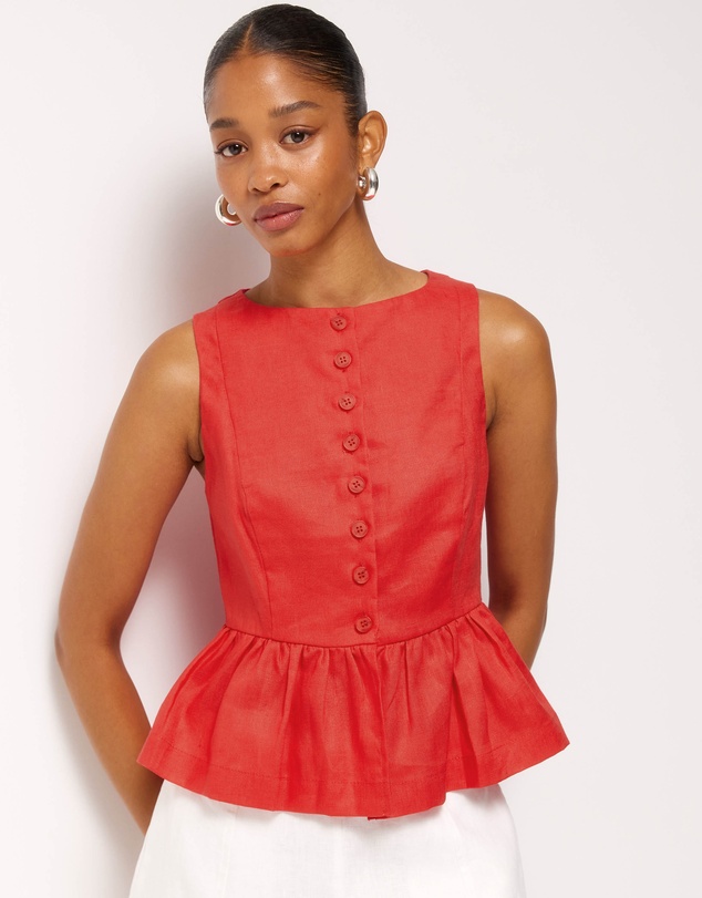AERE - Kaia Linen Button Front Top