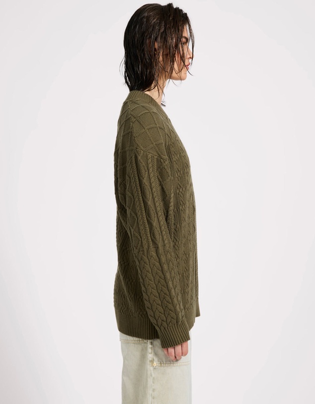 ONE TEASPOON - Mixed Cable Cotton Knit Sweater - Khaki