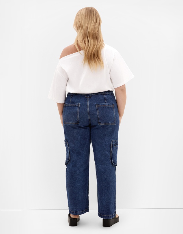 City Chic - Plus size Harley Fit Oaklyn Cargo Short Wide Leg Jean - dark wash