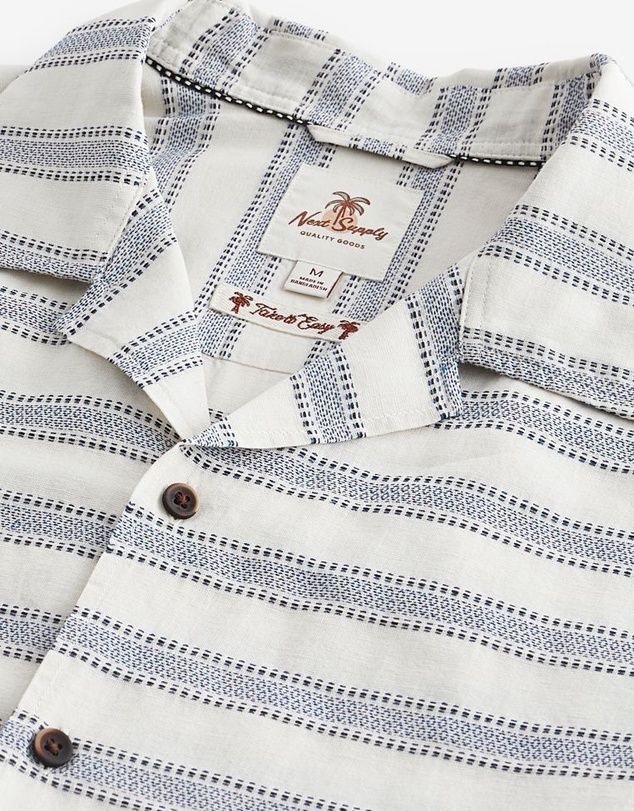 NEXT - Textured Stripe Short Sleeve Shirt With Cuban Collar