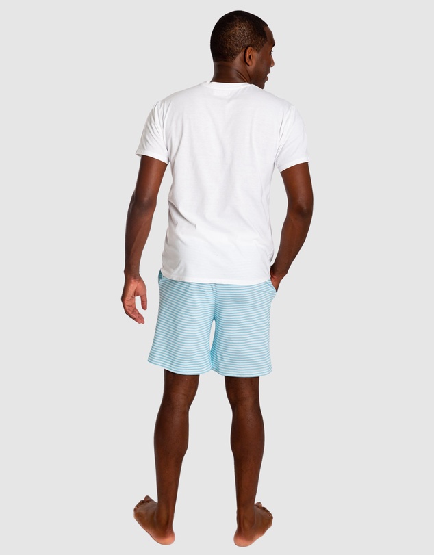Sant And Abel - Men's Sky Blue Jersey Stripe Sleep Shorts