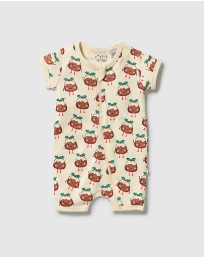 Wilson & Frenchy - Little Pudin Organic Rib Boyleg Zipsuit - Christmas - Babies