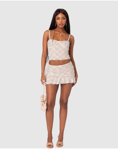 EDIKTED - Maria Lace Ruffled Mini Skirt
