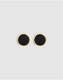 Kuzzoi - ICONIC EXCLUSIVE - Earrings Basic Circle Geo Enamel Black 925 Sterling Silver Gold Plated