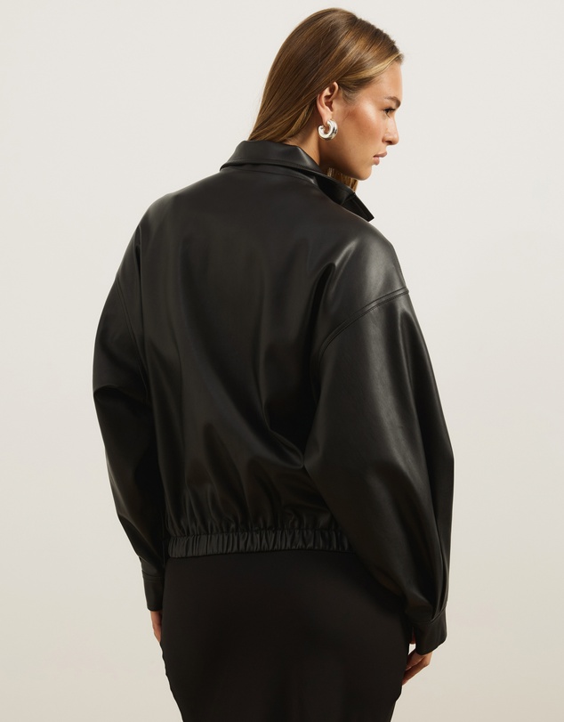 Atmos&Here - PU Funnel Neck Bomber Jacket