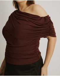 Atmos&Here Curvy - Winnie Off Shoulder Mesh Top