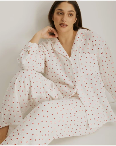 Atmos&Here Curvy - Violet Heart Long Pyjama Set