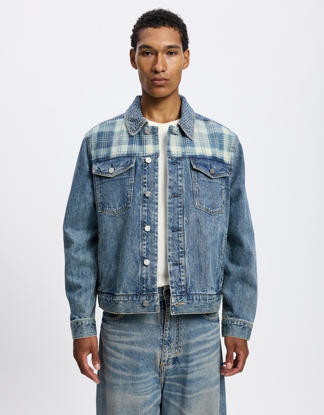 Scotch & Soda - Denim Trucker Jacket With Contrast Check Panelling