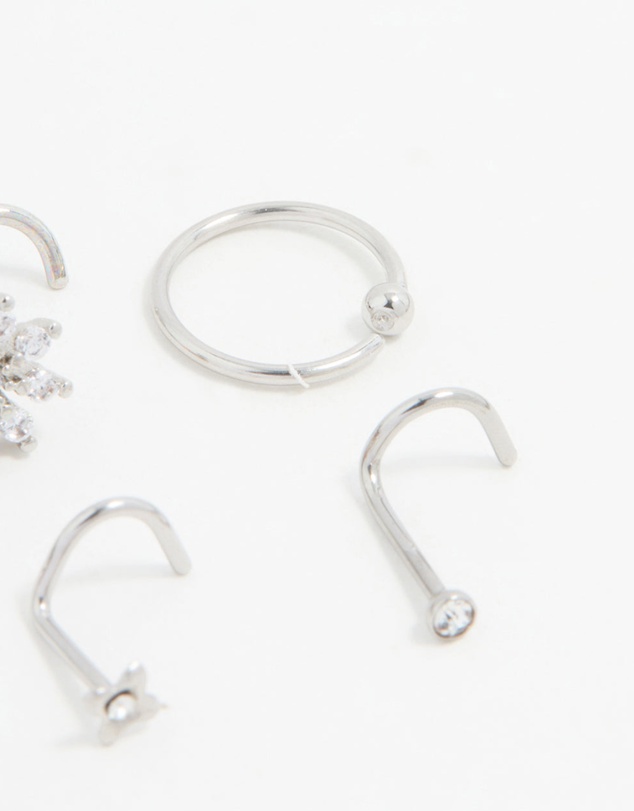 Lovisa - Surgical Steel Cubic Zirconia Flower Nose Piercing Pack