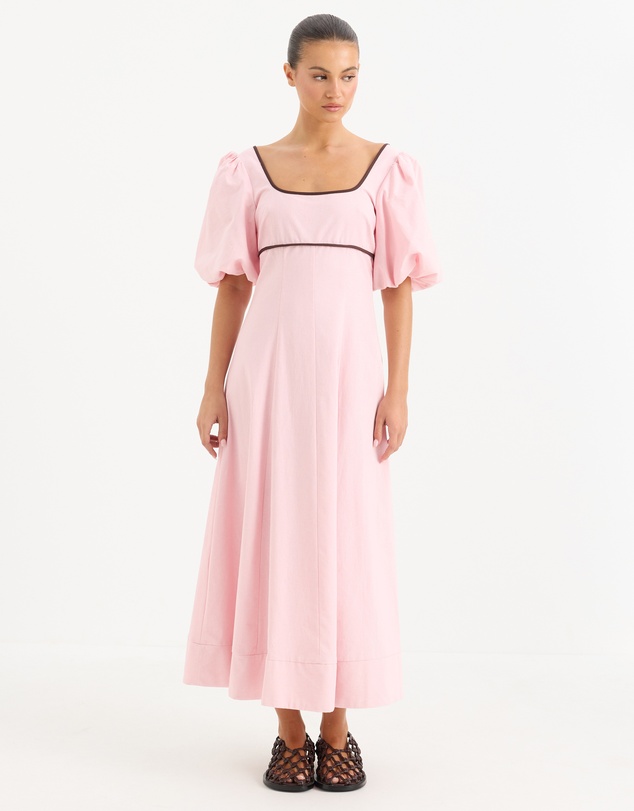 Calli - Maxime Contrast Bind Puff Sleeve Midi Dress