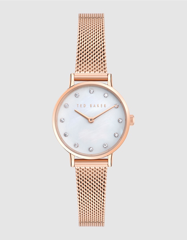 Ted Baker - Staciie 28mm Mother of Pearl Dial with Rose Gold-Tone Mesh Strap