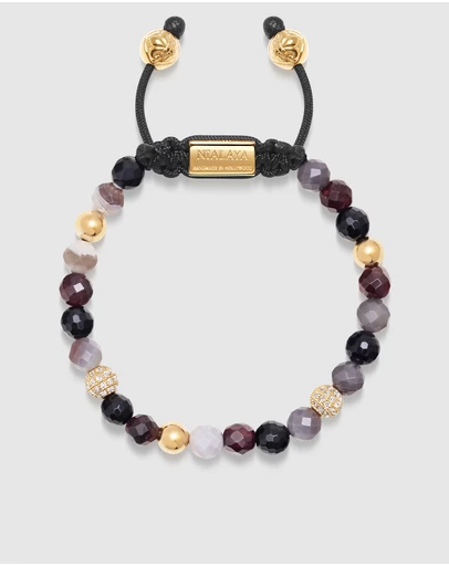 Nialaya Jewellery - Women's Beaded Bracelet with Botswana Agate, Garnet, Agate and Gold