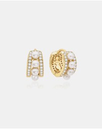 Ania Haie - Gold Sparkling Shell Pearl Row Huggie Hoop Earrings