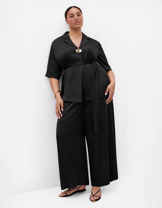 City Chic - Plus size Helena Wide Leg Satin Pant - black