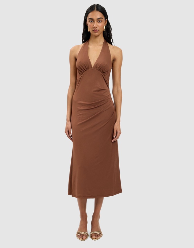 With Harper Lu - Pleated Backless Halter Dress