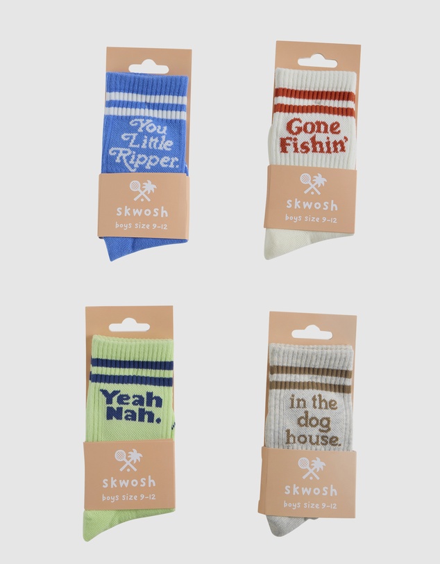 Skwosh - Gone Fishin' Kids Socks in Red Stripe