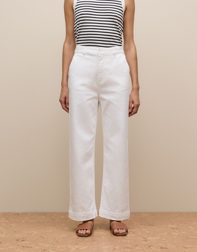 Trenery - Australian Cotton Blend Denim Tailored Pant in White