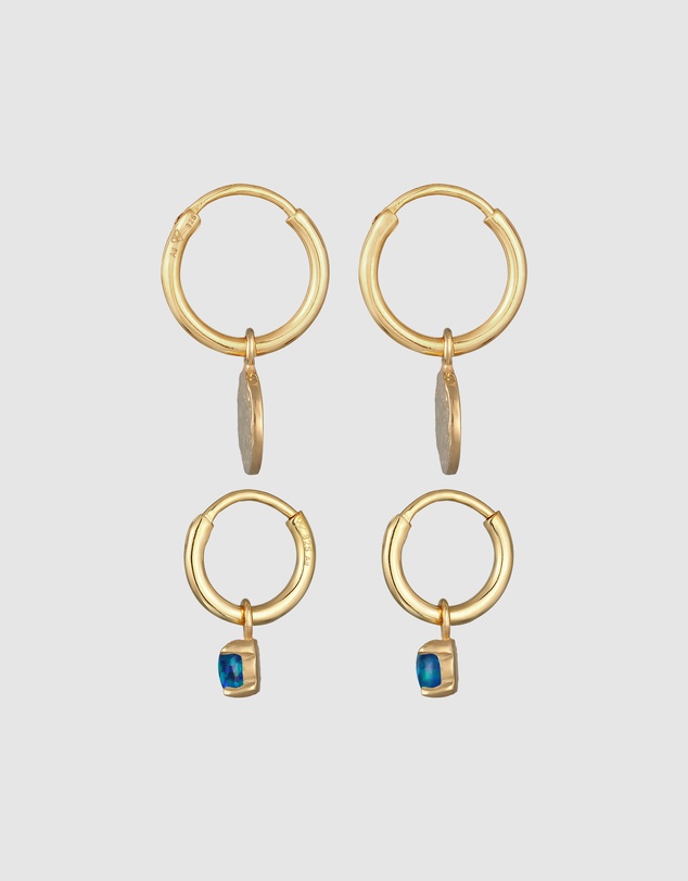 Elli Jewelry - Earrings Creoles Platelet Pendant Set with Opal Blue in 925 Sterling Silver Gold Plated