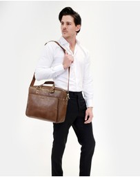 Pierre Cardin - Pierre Cardin Men's Leather Rustic Business/Laptop Bag