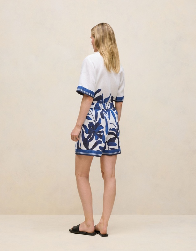 Trenery - Marea Border Stripe Linen Short in White