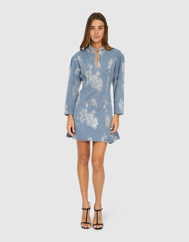 Belle & Bloom - Heart You Denim Beaded Mini Dress