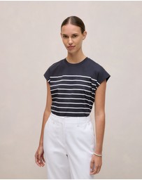 Trenery - Breton Stripe Cap Sleeve T-shirt in Night Sky