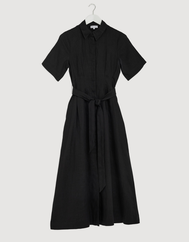 Revibe - Repaired AERE Orien Tuck Waist Linen Shirt Dress - AU 8