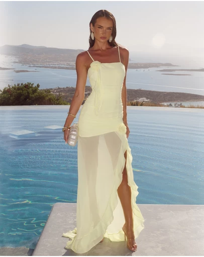 Runaway the Label - Eziya Ruched Frill Trim Maxi Dress