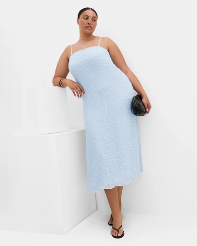 City Chic - Plus size Clarissa Strappy Shirred Maxi Dress - sky blue