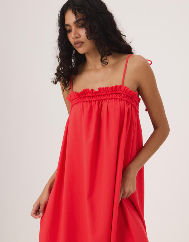 Atmos&Here - Eire Maxi Dress With Tie Straps And Shirring Detail In Linen Blend