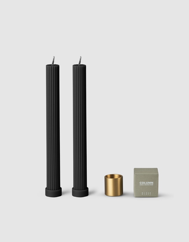 Black Blaze - Column Pillar Candle Duo With Brass Holder