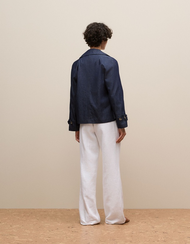 Trenery - Denim Cropped Trench in Indigo Rinse
