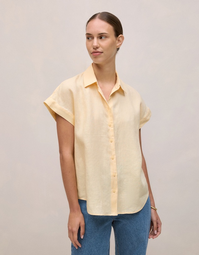 Trenery - Linen Cap Sleeve Shirt in Butter