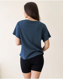 Angel Maternity - Simple Classic Ribbed Button Short Sleeve Top In Slate Blue