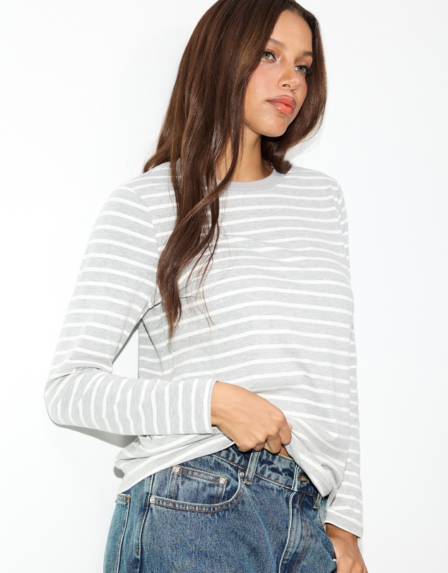 Dazie - Melrose Long Sleeve Stripe Boyfriend Tee