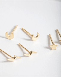 Lovisa - Gold Plated Sterling Silver Celestial Stud Earrings Trio