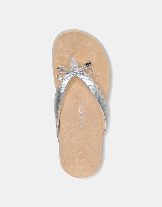 Vionic - Bella Toe Post Sandal - Silver Metallic Croc
