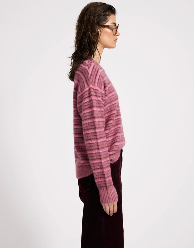 ONE TEASPOON - Striped Fluffy Mohair Knit Sweater - Pink Stripe