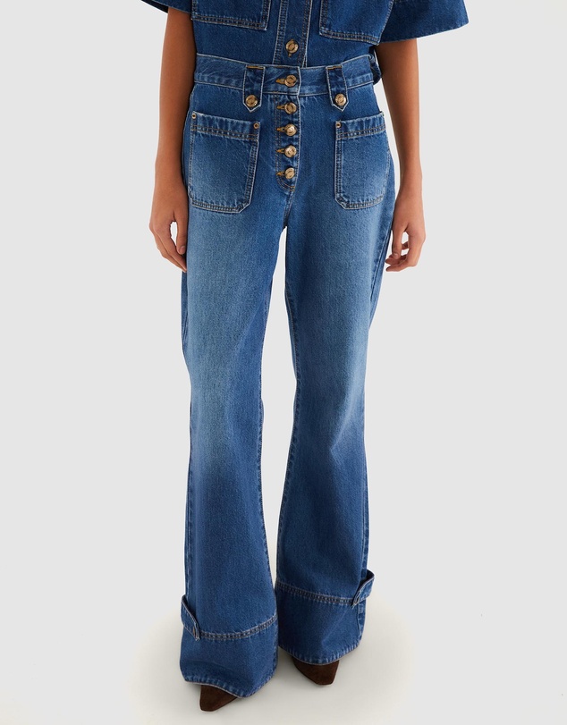 Farm Rio - Porcelain Birds Flare Denim Pants