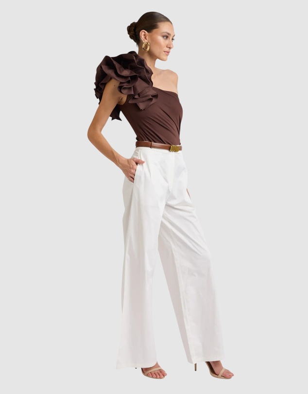 Honey and Beau - Lorena One Shoulder Ruffle Bodysuit