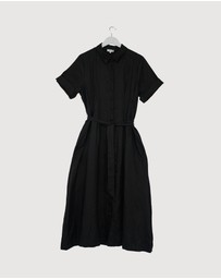 Revibe - Repaired AERE Orien Tuck Waist Linen Shirt Dress - AU 16