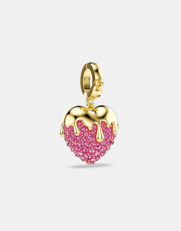Swarovski - Idyllia Charm, Round Cut, Heart, Pink, Gold-tone Plated