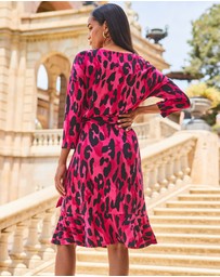 Sosandar - ANIMAL PRINT JERSEY RUFFLE HEM BELTED DRESS