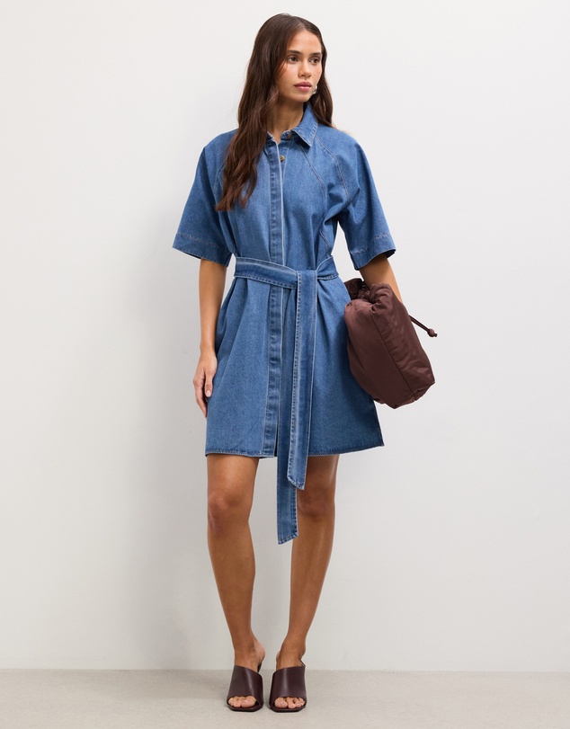 The Fated - Twila Chambray Mini Shirt Dress
