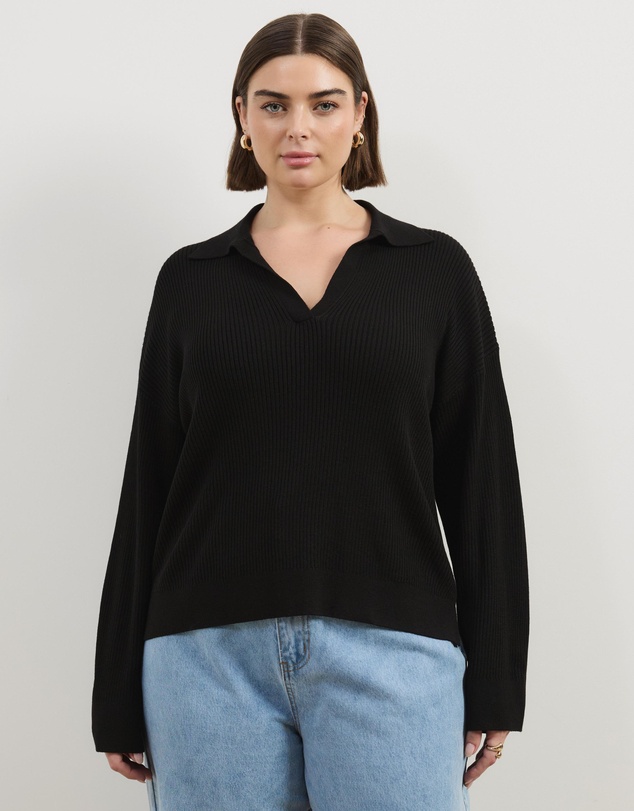 Atmos&Here Curvy - Eden Rib Collar Knit