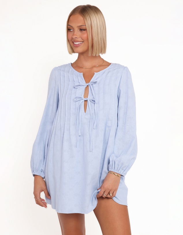 Petal & Pup - Ridley Long Sleeve Mini Dress - Pale Blue