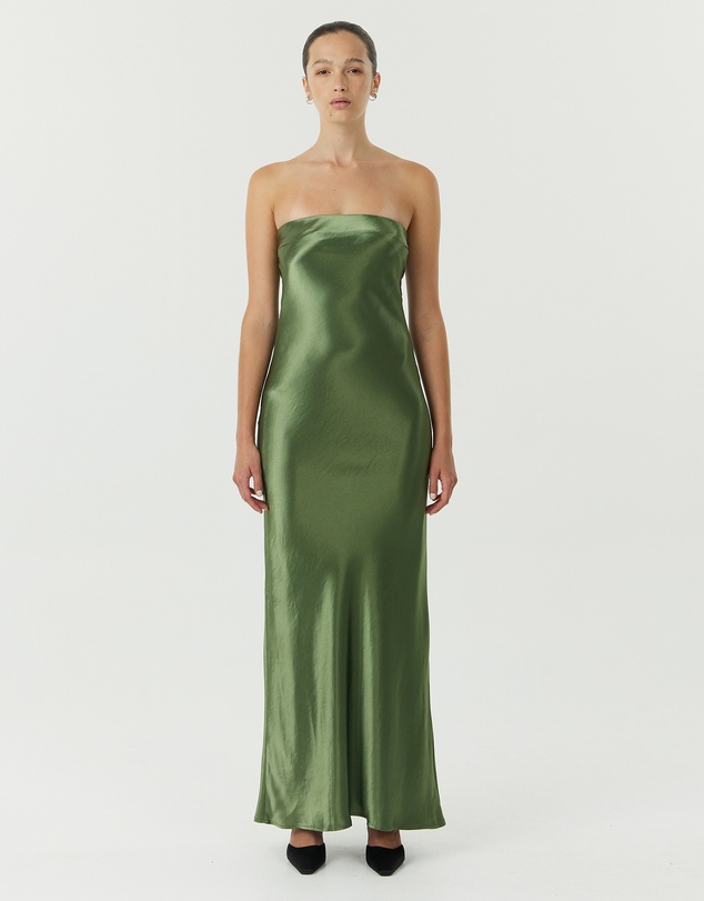 Third Form - Satin Tie Back Strapless Maxi Dress