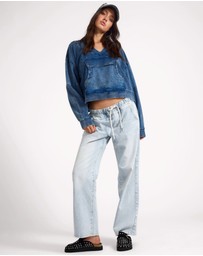 ONE TEASPOON - Retro Fade Panelled V Sweater - Washed Blue